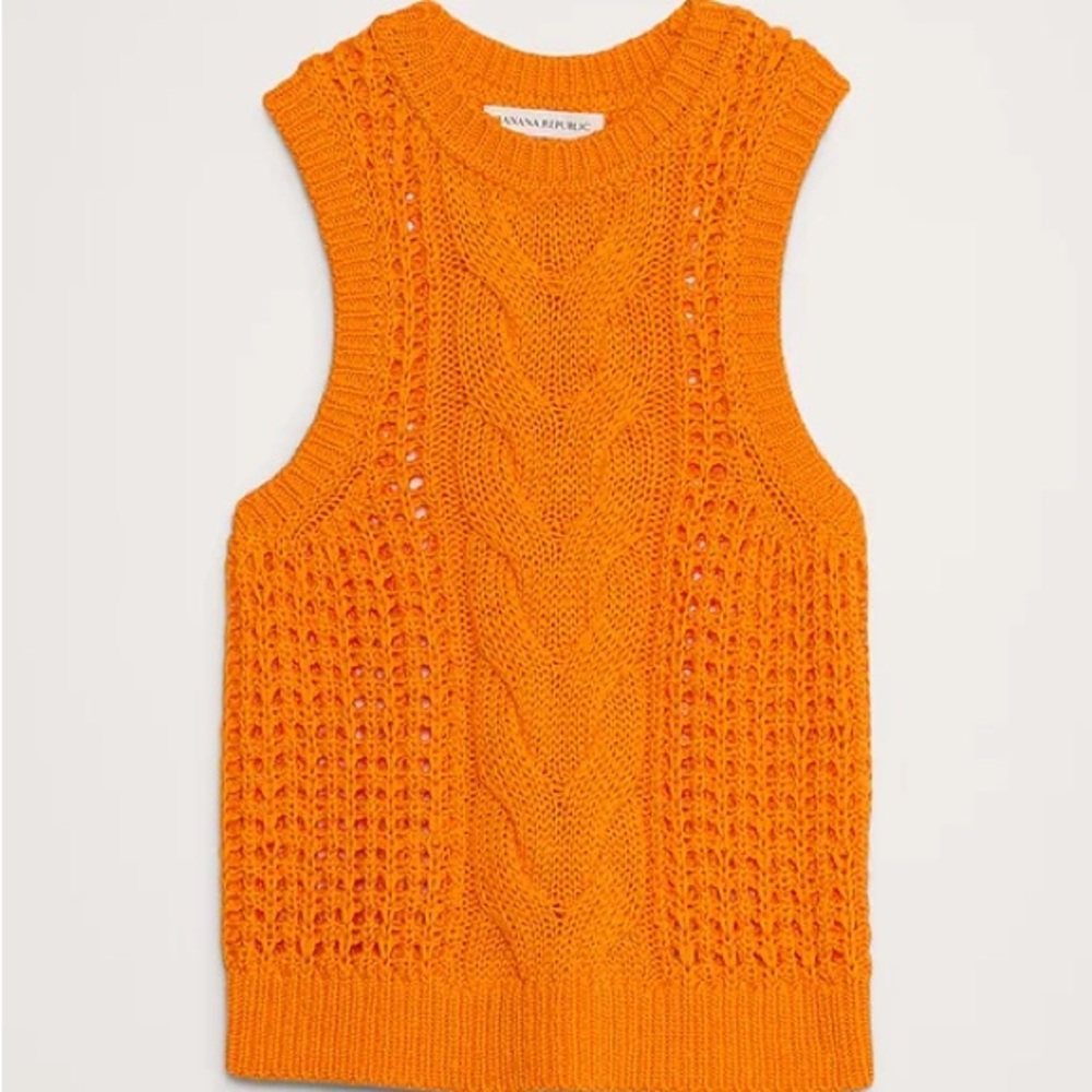 Bright Orange Cable-Knit Sleeveless Top